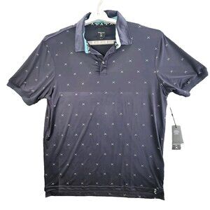Kenneth Cole Polo Shirt Blue Mens XL Golf Club Print‎ Sports Casual UPF 50+